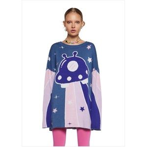 Dolls Kill Delia's BEAM ME UP INTARSIA SWEATER Sz M Sold Out Alien Fairycore